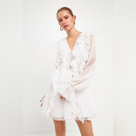 Anthropologie White Ruffled Mini Dress - Picture 5 of 10